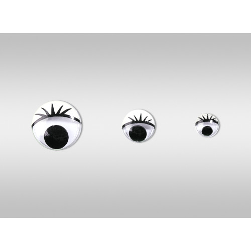 Yeux mobiles ronds avec cils - 10 pcs assorties